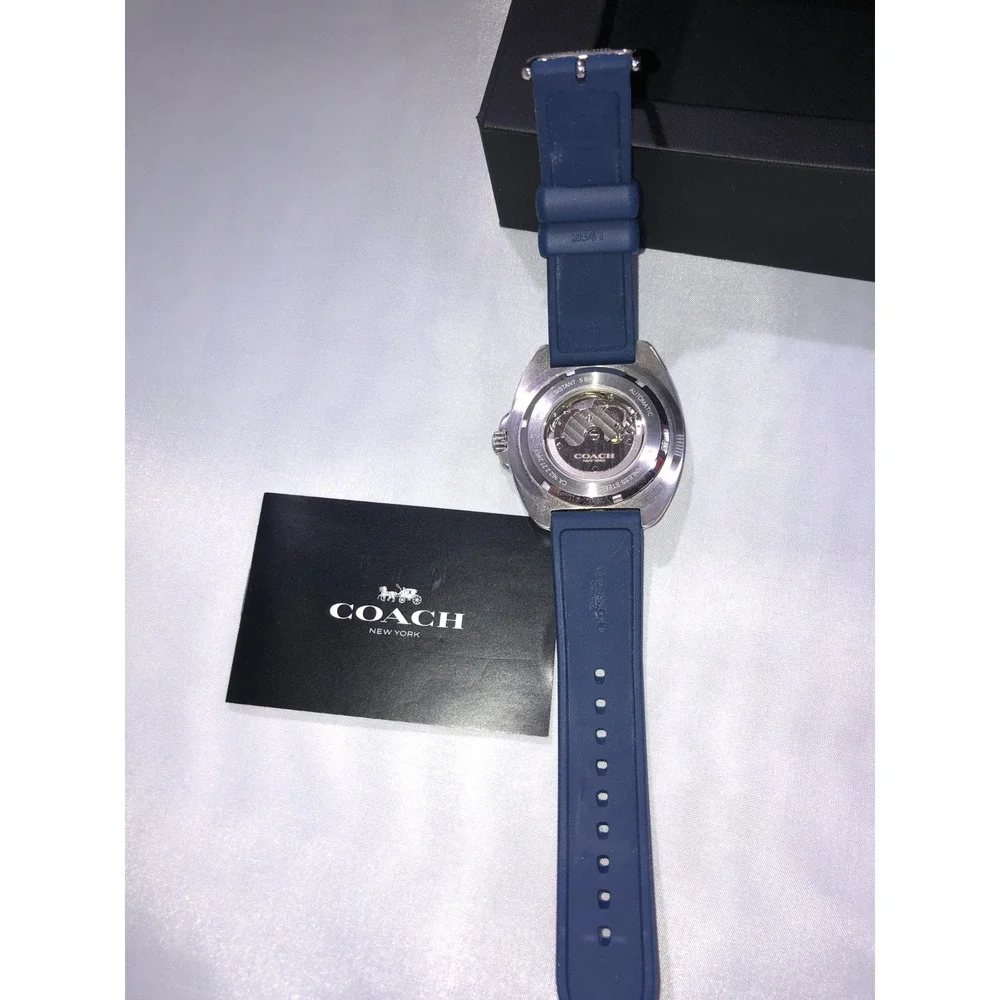 Coach Kent Automatic Mens Watch Blue Silicone Strap Stainless Steel